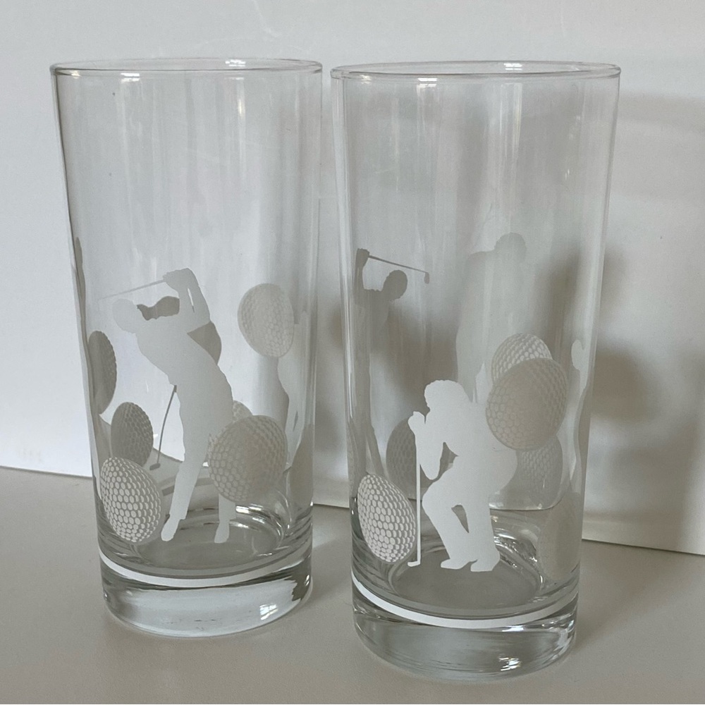 Vintage Golf Drinking Glass Tumblers 16oz - Set of 2 Drinking Glasses Sporty